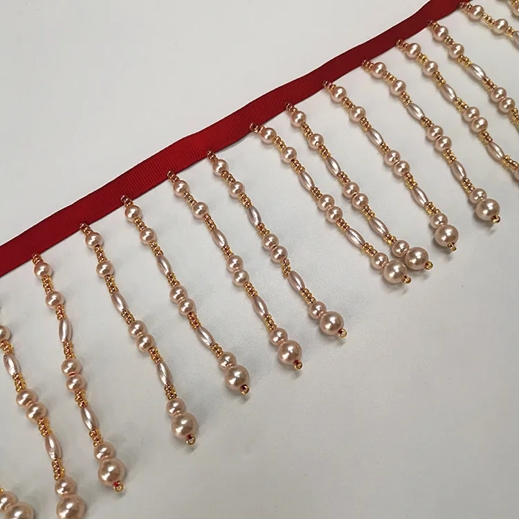 

1yard pearl beaded fringe trimmings for clothes bags Handmade beading appliques patch diy sewing accessories for curtain