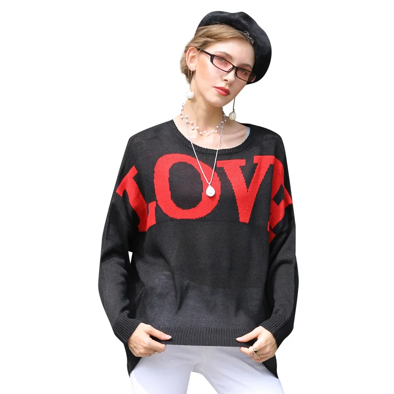 Свитер женский оверсайз с круглым вырезом и надписью | Женская одежда