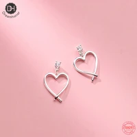 dreamhonor 925 sterling silver korean style simple hollow heart zircon stud earrings for women gifts smt074