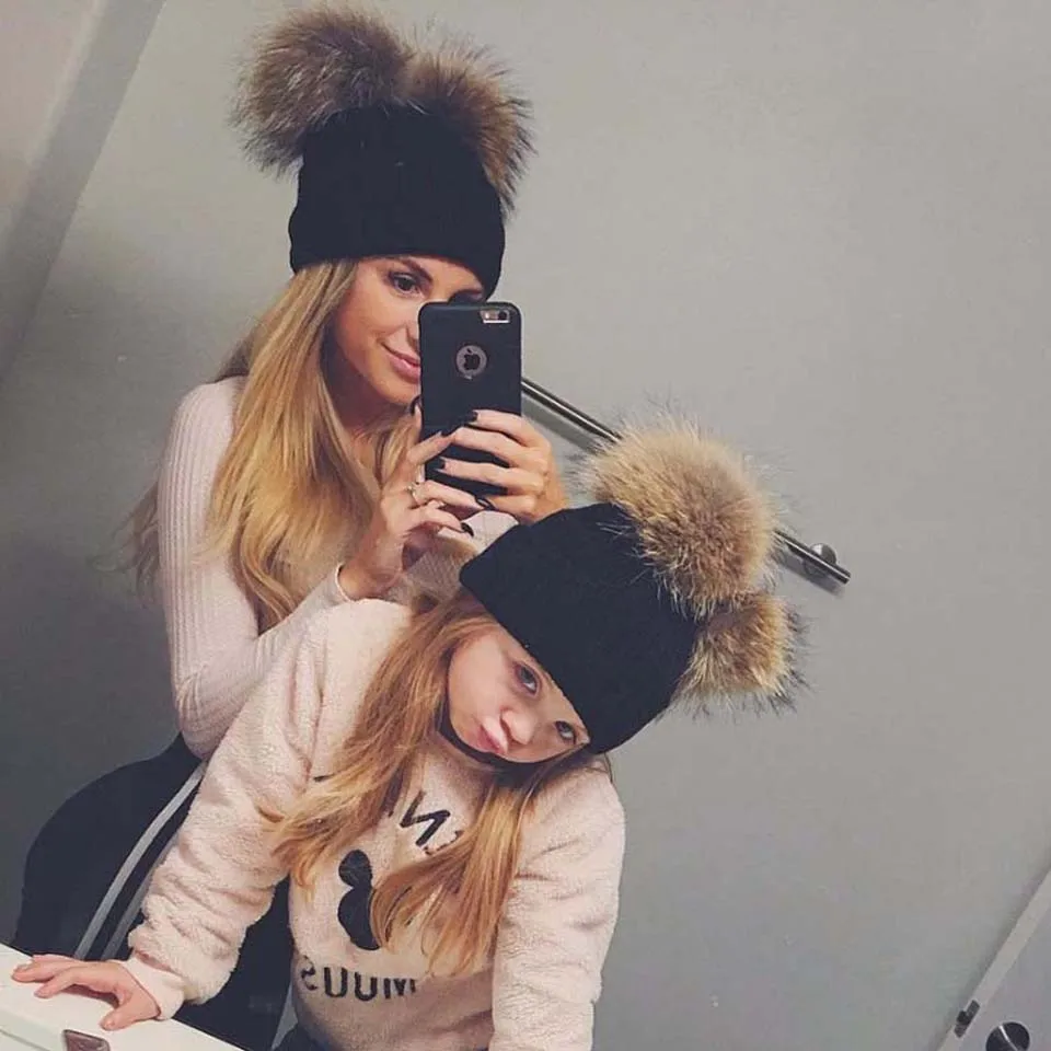 Милая детская шапка для девочек теплая вязаная мамы и дочки Семейные одинаковые