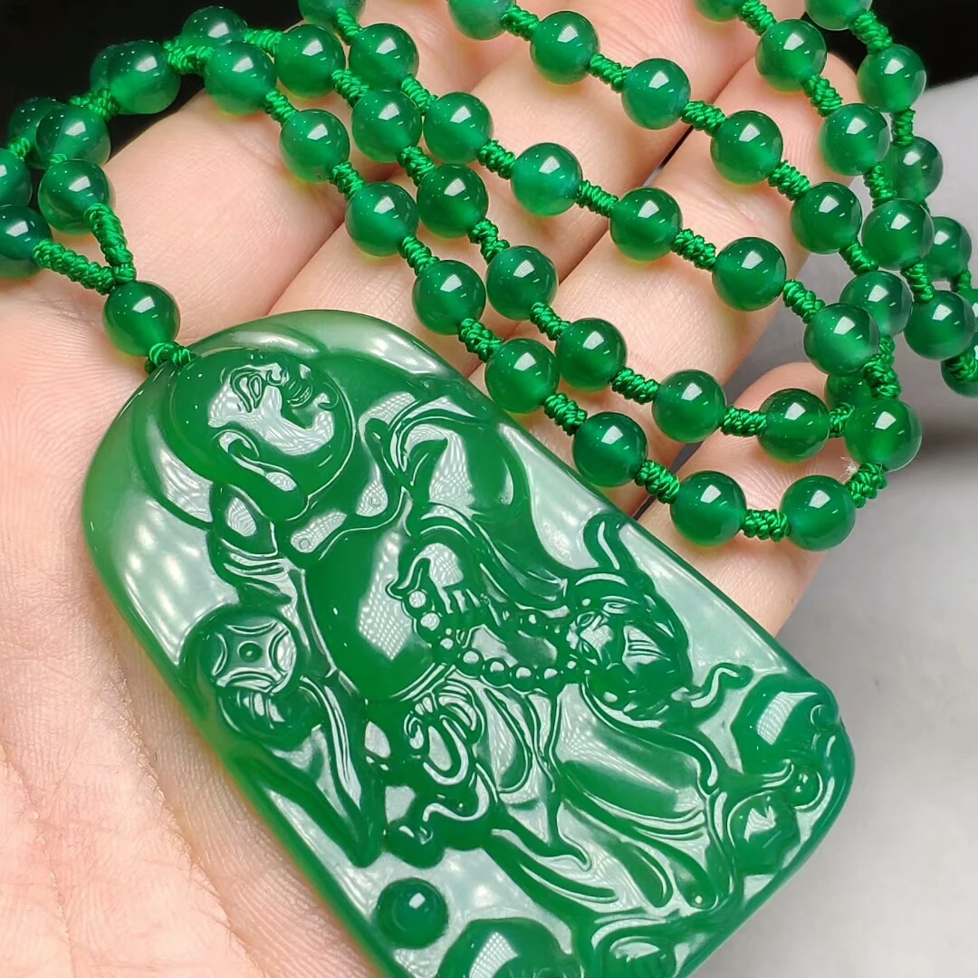 

LETSFUN Natural Green Jade Chalcedony Buddha Pendant Necklace Handmade Beads Sweater Chain Jewelry Gift Wholesale