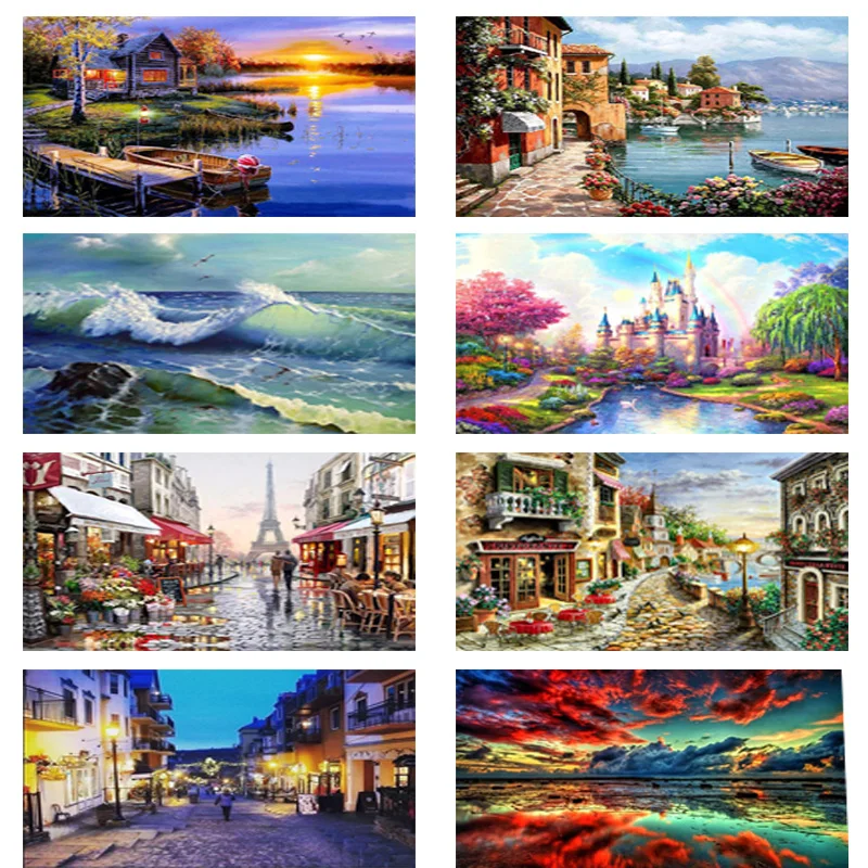 Мозаика SenyuArt пейзаж картина выложенная алмазами круглая квадратная неба река