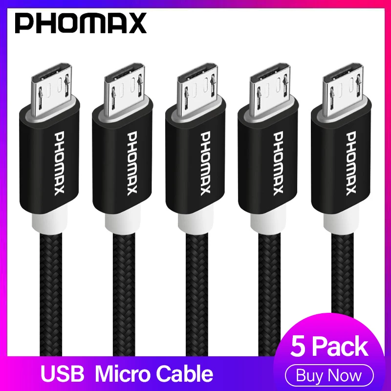 PHOMAX 5Pack Micro USB Cable Nylon Braided 1m/2m/3m Data Sync USB Charger Cable For Samsung huawei xiaomi Android Phone Cables
