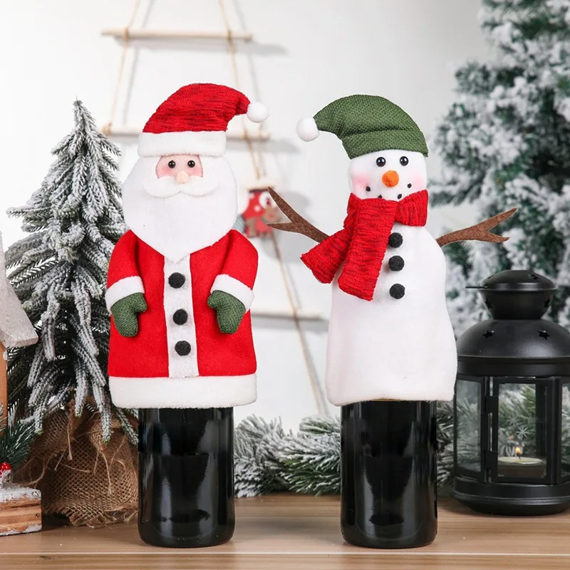 

Рождественский фланелевый чехол для бутылки вина с Санта Клаусом, украшение для стола, чехол для пожилых людей с изображением снеговика, ви...