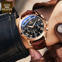 olevs top brand mens quartz watch noctilucent business waterproof luxury watch leather strap relogio masculino