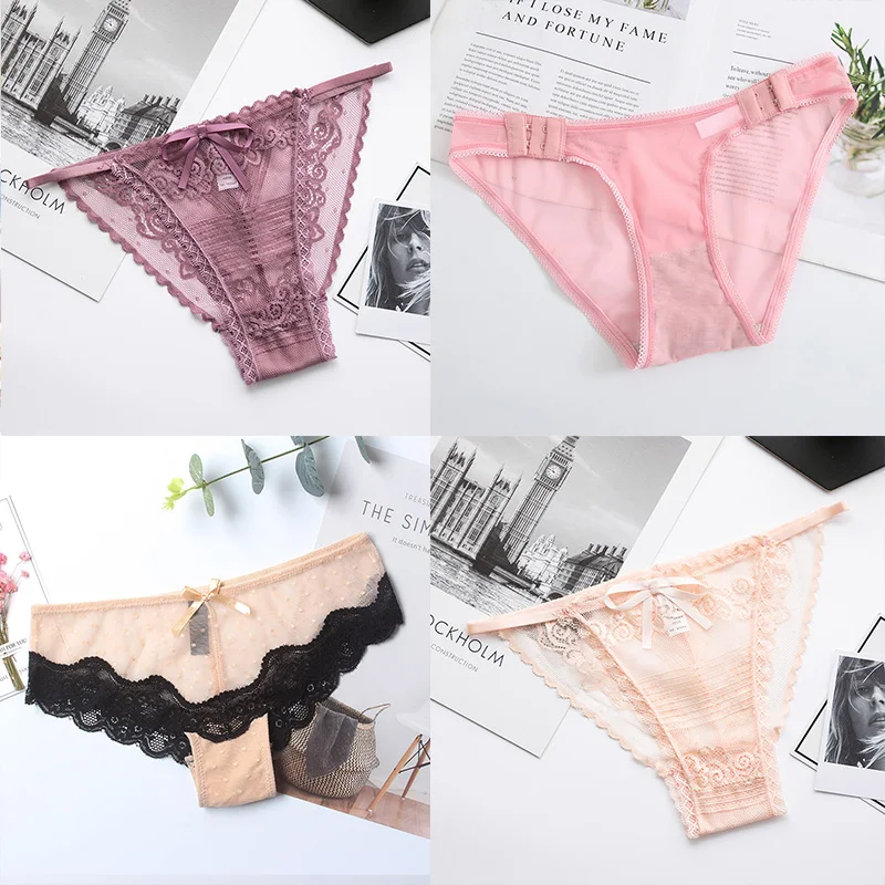 

2 Pcs Lace Panties for Woman Underwear Sexy Lace Breathable Soft Lingerie Female Briefs Panty Sexy Transparent Women's Underpant