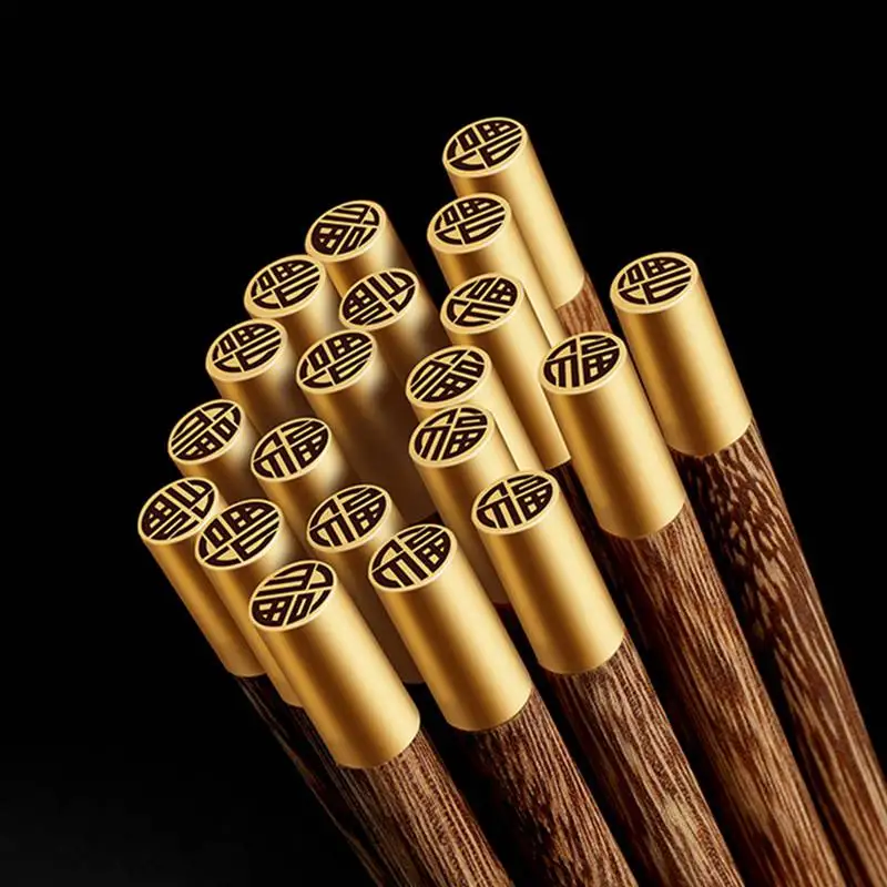 

1 Pair Wooden Chopsticks Chinese Style Non-slip Anti-mold Chopsticks Flat Top Blessing Chopsticks Kitchen Accessories