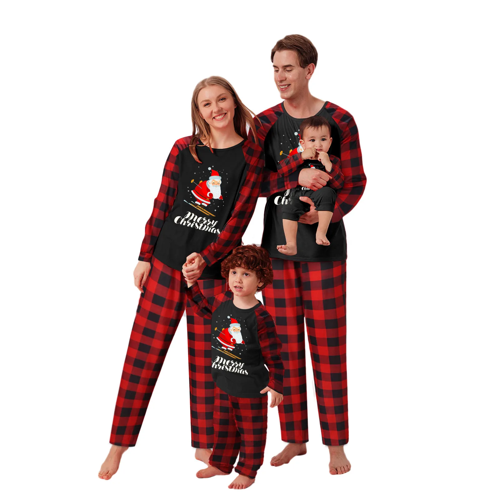 

Рождественский пижамный комплект с Санта Клаусом, клетчатые Семейные одинаковые наряды, одежда для сна для отца, матери, детей и малышей, Ро...