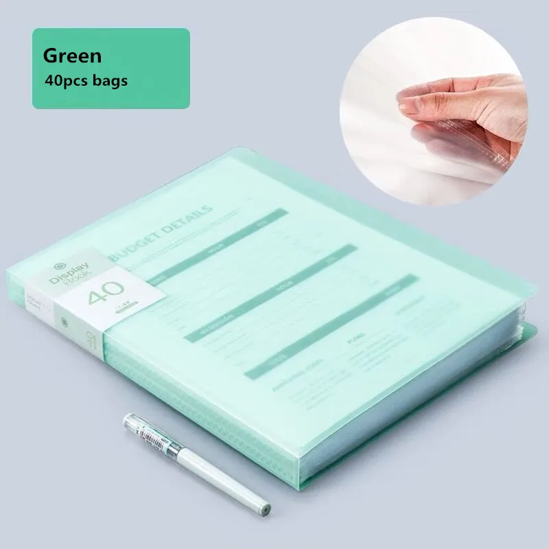 40PCS Bag Green 30 60 80 страниц A4 папка для файлов музыкальная смотровая бумага Органайзер сумка для хранения стол сумки для документов лист протекторы чехол канцелярские принадлежности - Цвет: 40PCS Bag Green