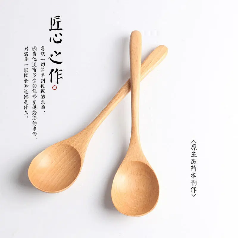 

1pc Long Spoons Wooden Korean Style 10.9 inches 100% Natural Wood Long Handle Round Spoons for Soup Cooking Mixing Stirr