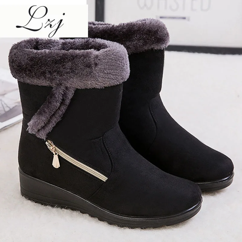 2019 зимняя женская обувь Теплые плюшевые зимние сапоги ботильоны модная на молнии