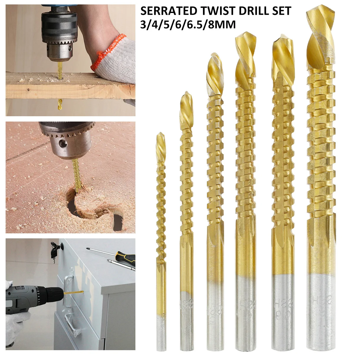 

3/6pcs HSS Twist Drill Bits Set Serrated Grooving Spiral Punching Fast Cutting Masonry Drill Bit for Metal Wood Plastic