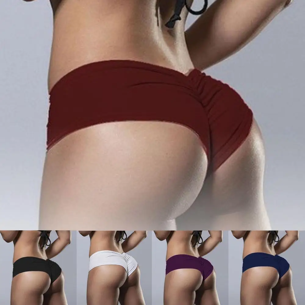 

Women Sexy Solid Color Stretchy Briefs Hip Lift Underpants Underwear Panties Slit Shorts Casual Beach Party