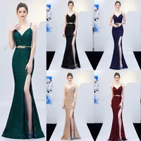 9639 sleeveless spaghetti straps v neck floor length backless lace bridesmaid dress evening dress for ladies party dress