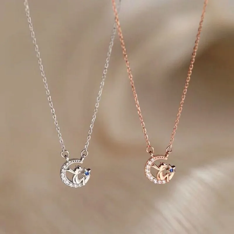 

2022 New Fashion Little Prince Moon Pendant Necklace Silver Plated Clavicle Chain Luxury Fine Jewelry Women Wedding Gift