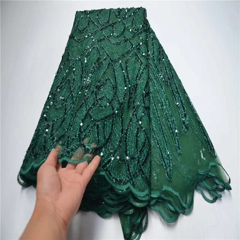 Африканская кружевная ткань 2021, Высококачественный кружевной материал с блестками, зеленая нигерийская сетчатая Тюлевая кружевная ткань д...