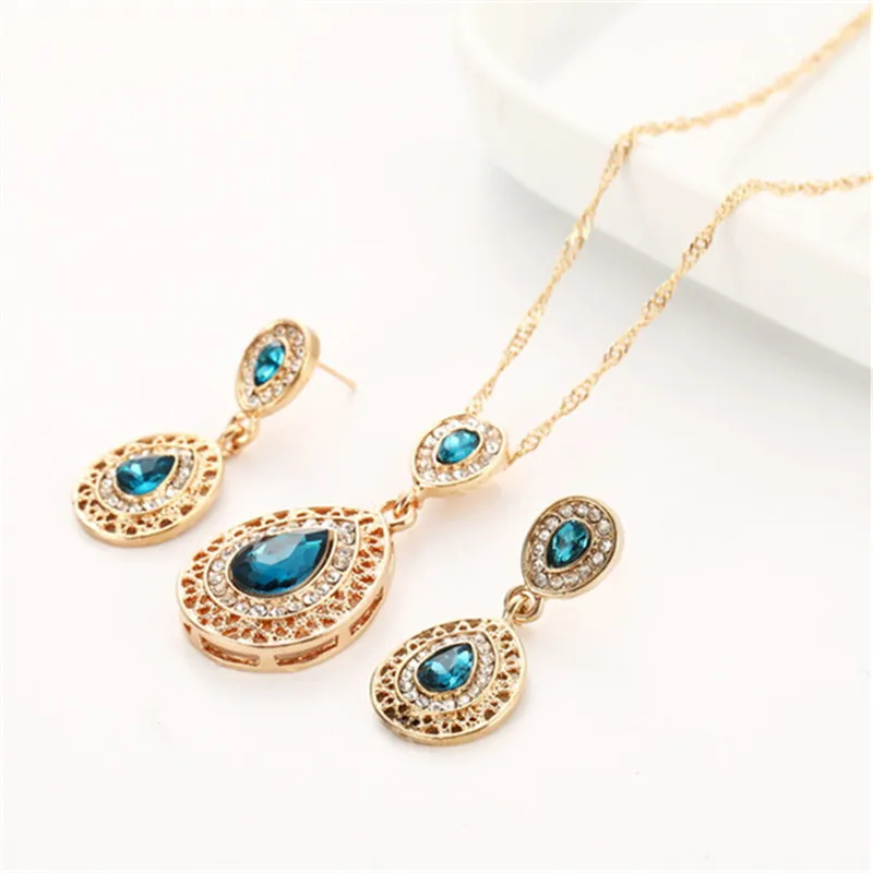 Капли воды Ювелирные наборы Красный Кристалл Камень ожерелье серьги комплект