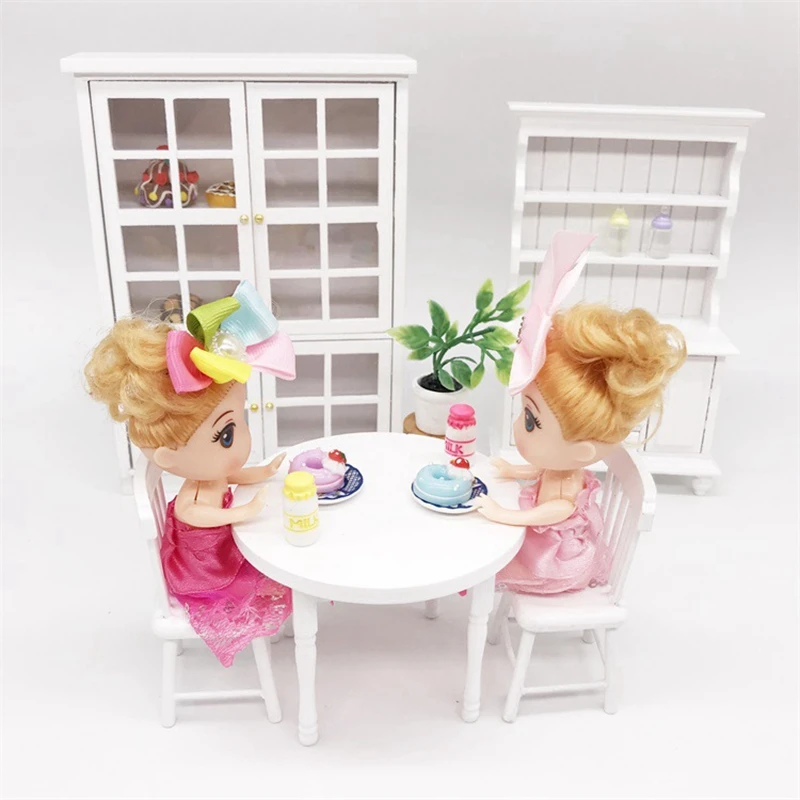

3Pcs/Set 1:12 Dollhouse Miniature Furniture White Wooden Dining Table with 2 Chairs Dollhouse Decorations Accessories