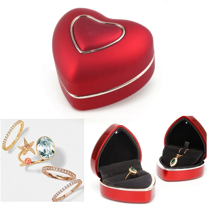 CPDD Heart-shaped LED Light Wedding Ring Box Engagement Rings Necklace Jewelry Case