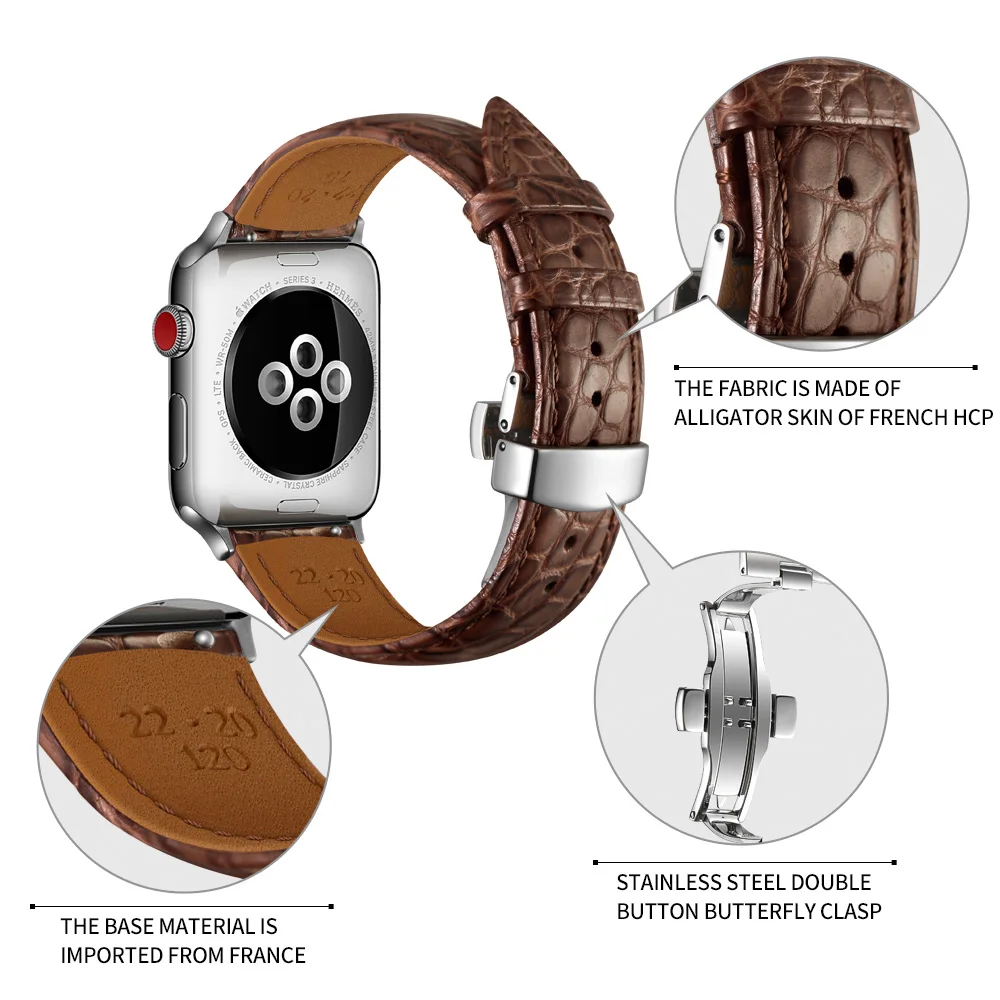 Crocodile Leather Straps For Apple Watch Band 42mm 38mm 40mm 44mm Strap for iWatch Bracelet For Smart Watch Series 5 4 3 2 1