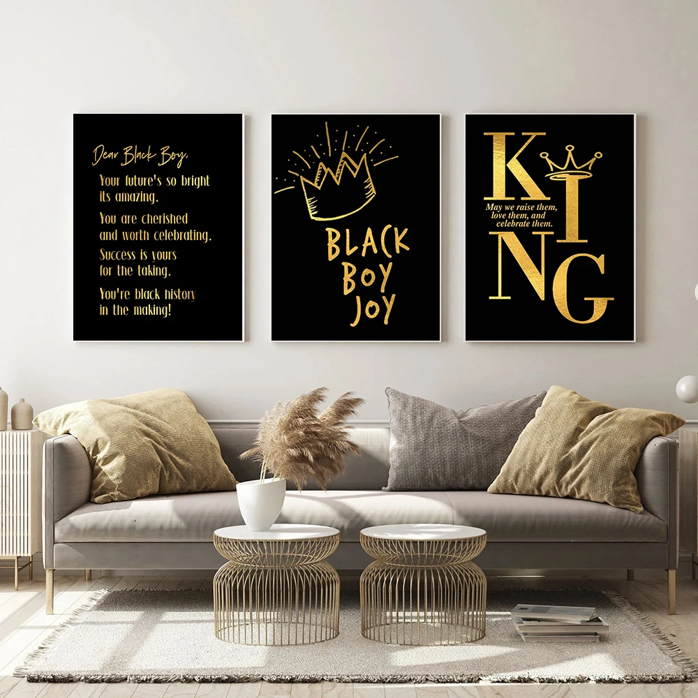 

Black Black Boy Joy Golden Quotes Canvas Poster Wall Art Print Positive Affirmation Painting Decorative Picture Home Living Room