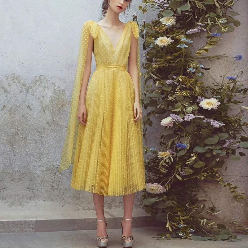 Женское модельное дизайнерское платье элегантное Сетчатое плиссированное миди