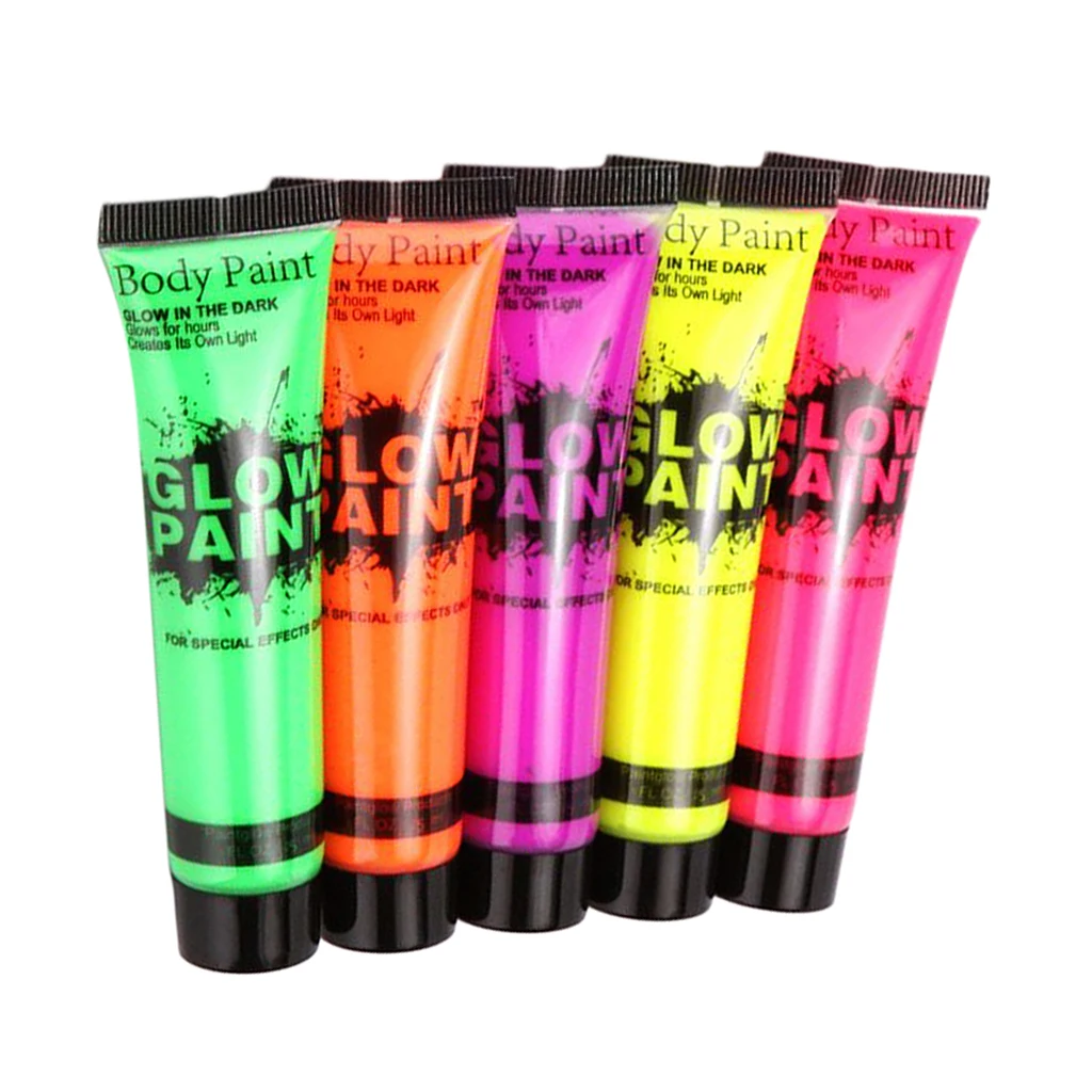 

Face Body Paint Party Stage Makeup 5x Colors Neon/Glow Painting Fluorescent Party cosmetics