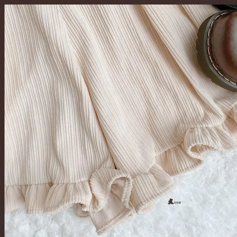 

Solid Corduroy Playsuits Women Ruffles Loose Spring Korean Style Ulzzang Kawaii Harajuku Leisure Soft Female Rompers Popular Ins