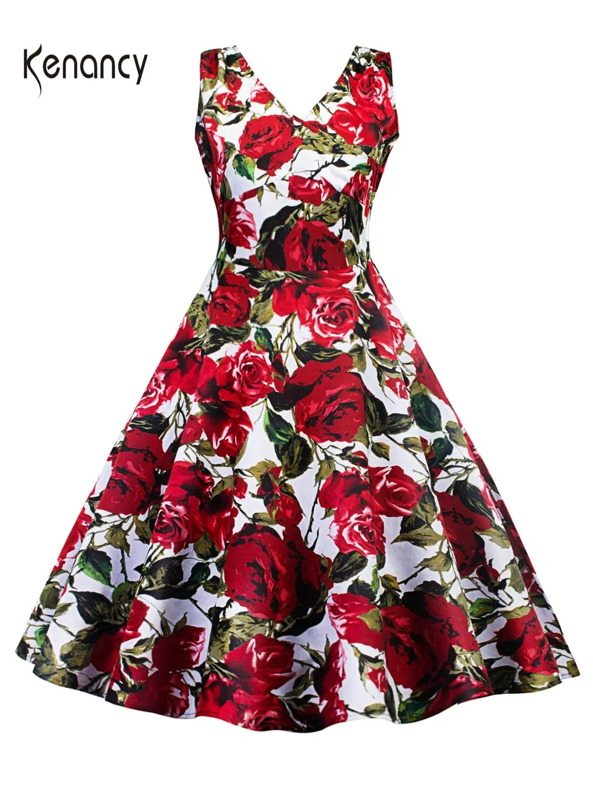 Женское винтажное платье с цветочным принтом Kenancy хлопковое летнее без рукавов v