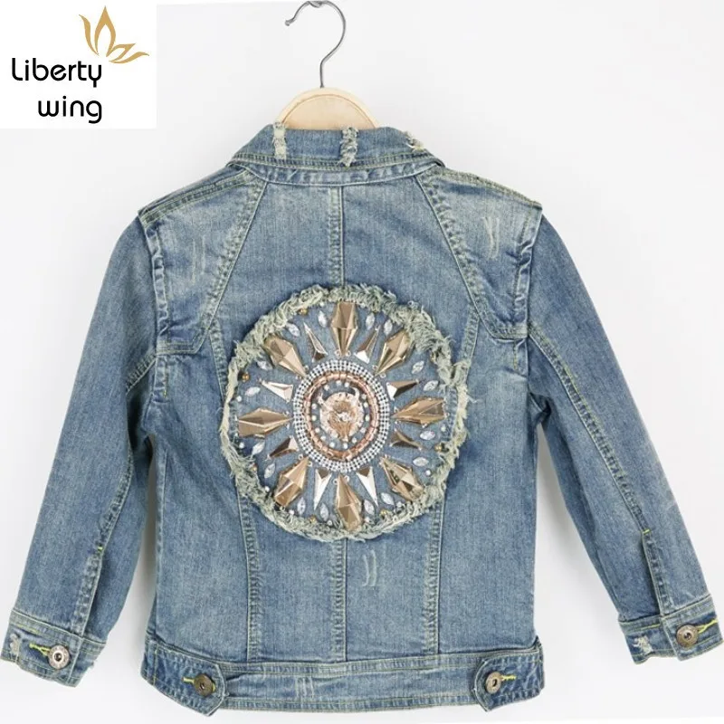 

Vintage Half Sleeve Denim Coat Women Boyfriend Style Harajuku Beaded Ripped Jean Jacket Spring Autumn College Jaqueta Feminina