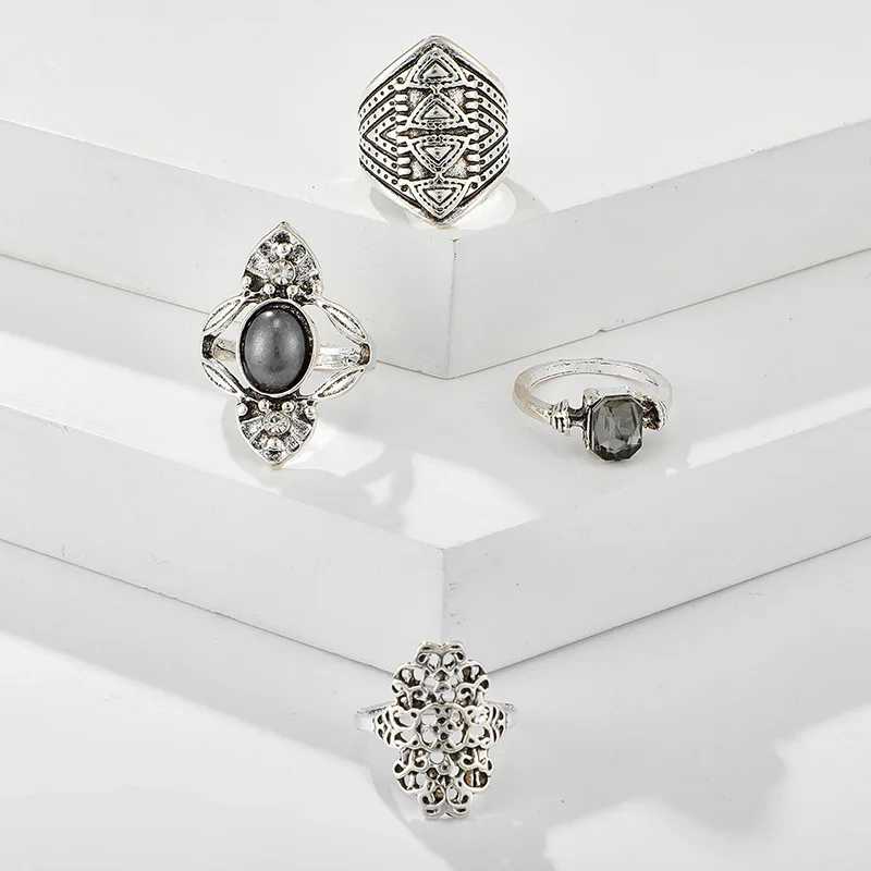 4 шт./компл. Ретро Винтажные серебряные кольца на костяшки средней длины для