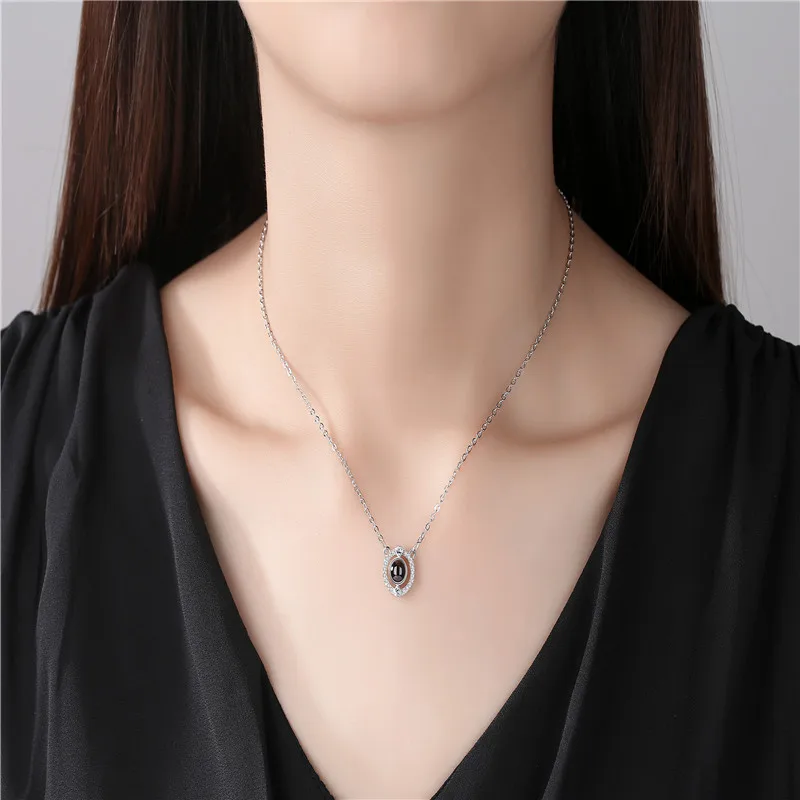 CaevKceai Romantic Love Memory 100 languages I love you Projection Pendant 925 Silver Heart Necklace Valentine's Day present | Украшения