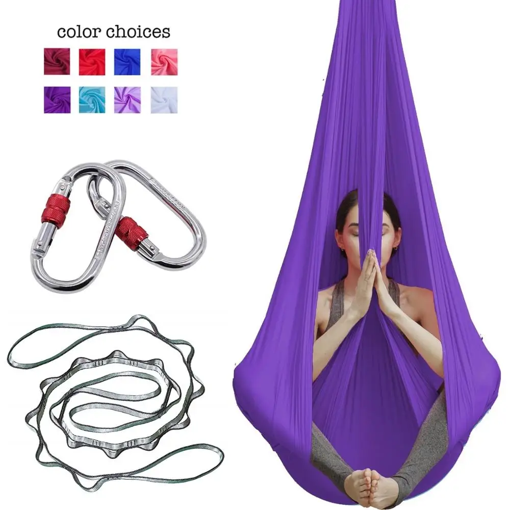 

18 Color Yoga Flying Hammock Swing Aerial Yoga Hammock Silk Fabric with Carabiner & Daisy Chain for Yoga Anti-Gravity Pilates