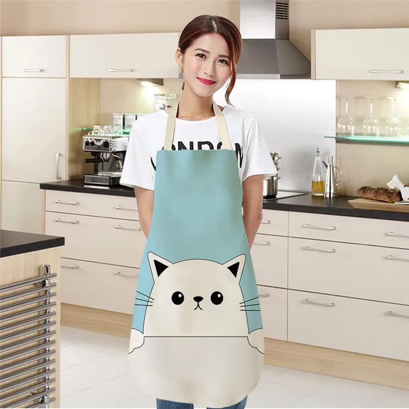 Фартуки кухонные женские с принтом кошек нагрудник из хлопка и льна для