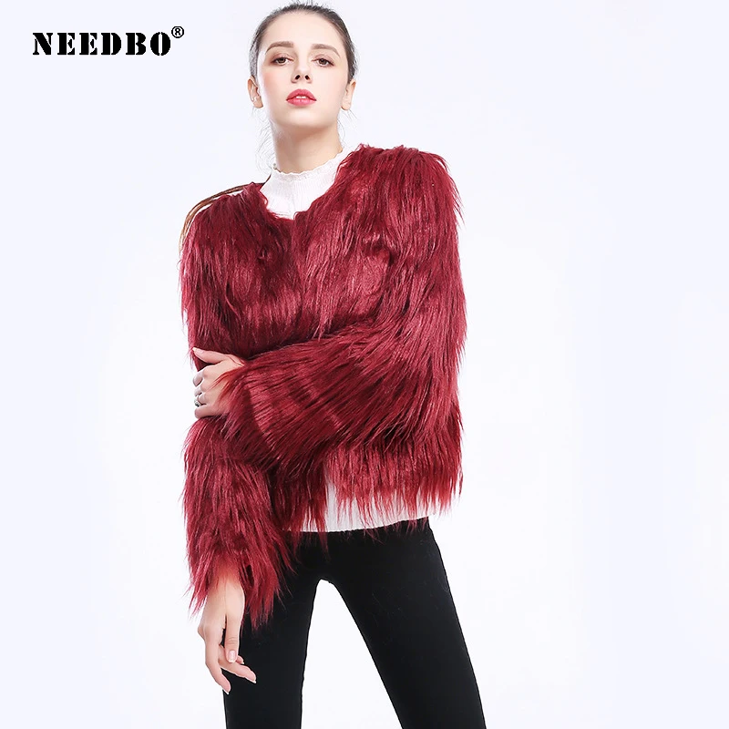 NEEDBO Faux Fur Coat Streetwear Autumn Winter Warm Faux Fur Jacket Coat Oversize Outerwear Female Fur Soft Fluffy jacket Women