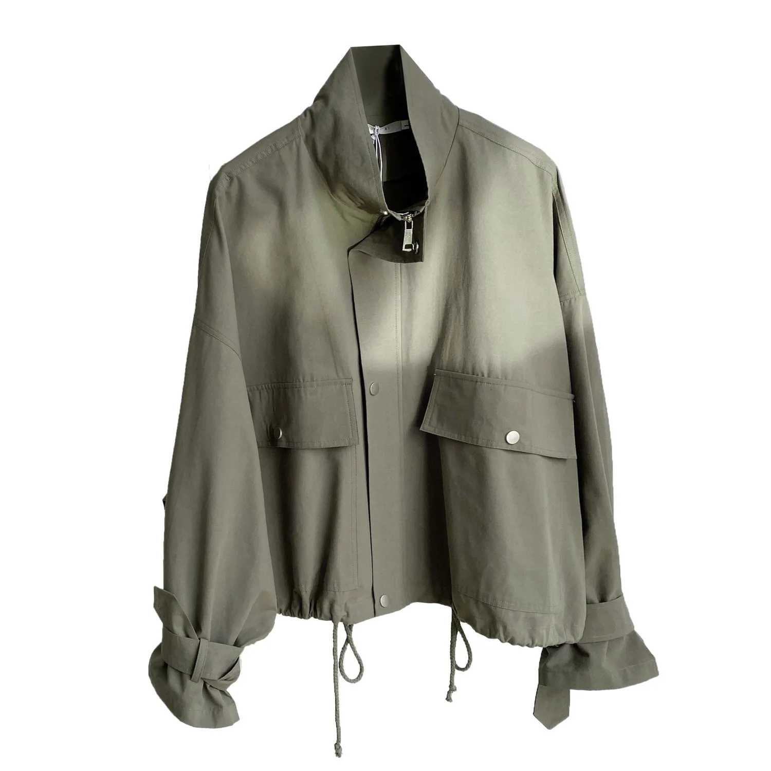 

2020 New Autumn Casual Women Jackets Oversize Loose Small Outwear Solid Color Long Sleeve Stand Collar Zipper Trench Coat Female