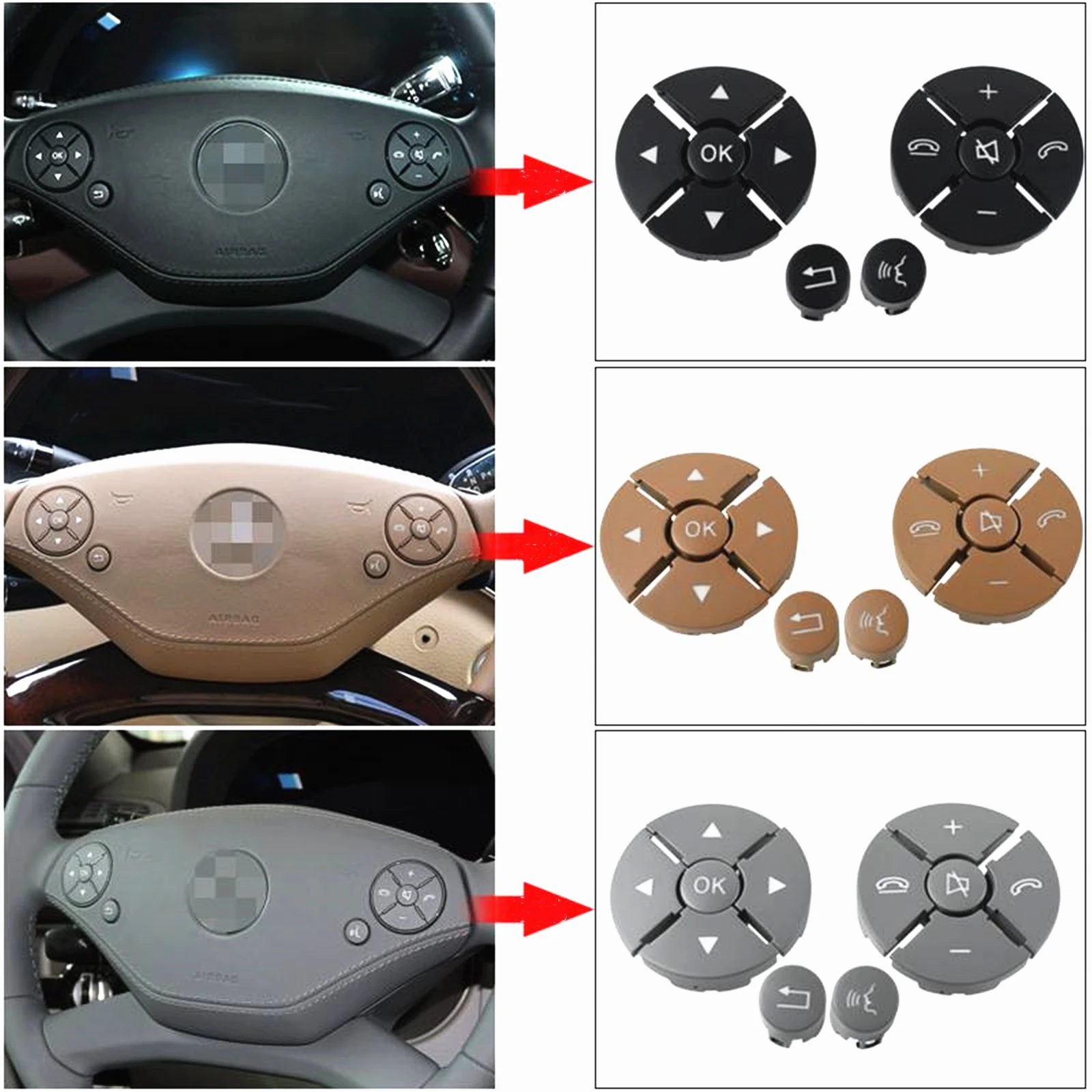 

For Mercedes-Benz W221 S-Class 2009-2013 Steering Wheel Panel Switch Key Button Control Keyswitch Black/Dark Yellow/Gray Keypad