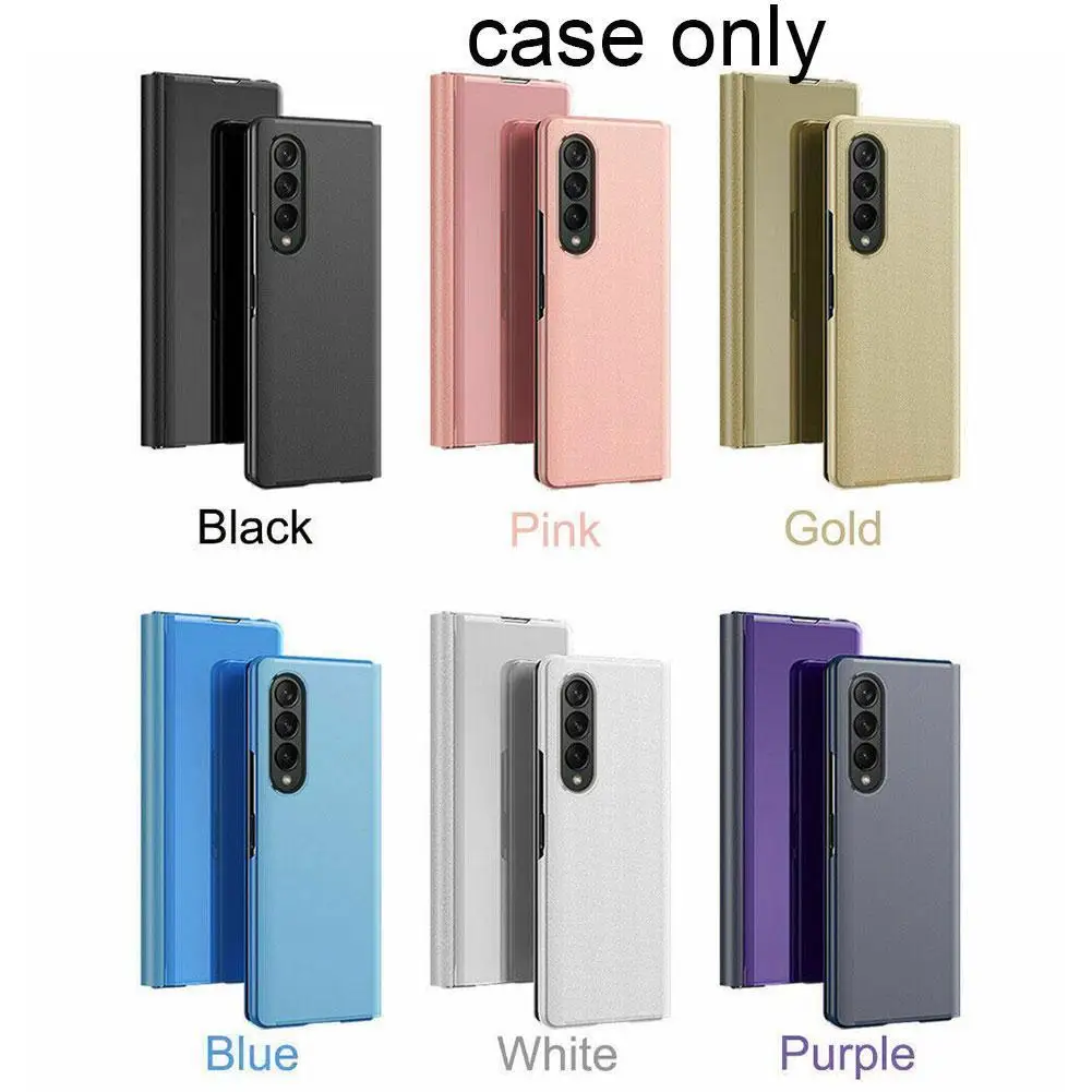 

Smart Flip Cover For Samsung Z Fold 3 5G Mirror Bracket Plating PU Leather Case Shockproof Phone Case Mobile Phone Accessories