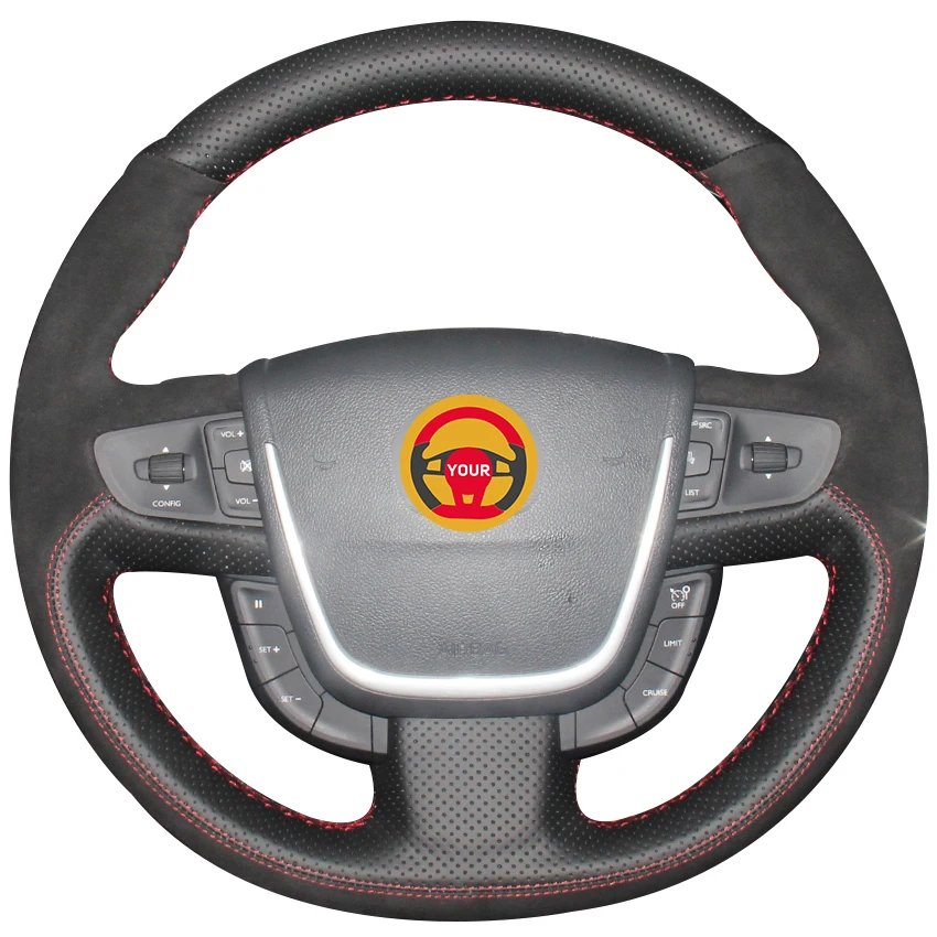 

Black Natural Leather Black Suede Car Steering Wheel Cover for Peugeot 508