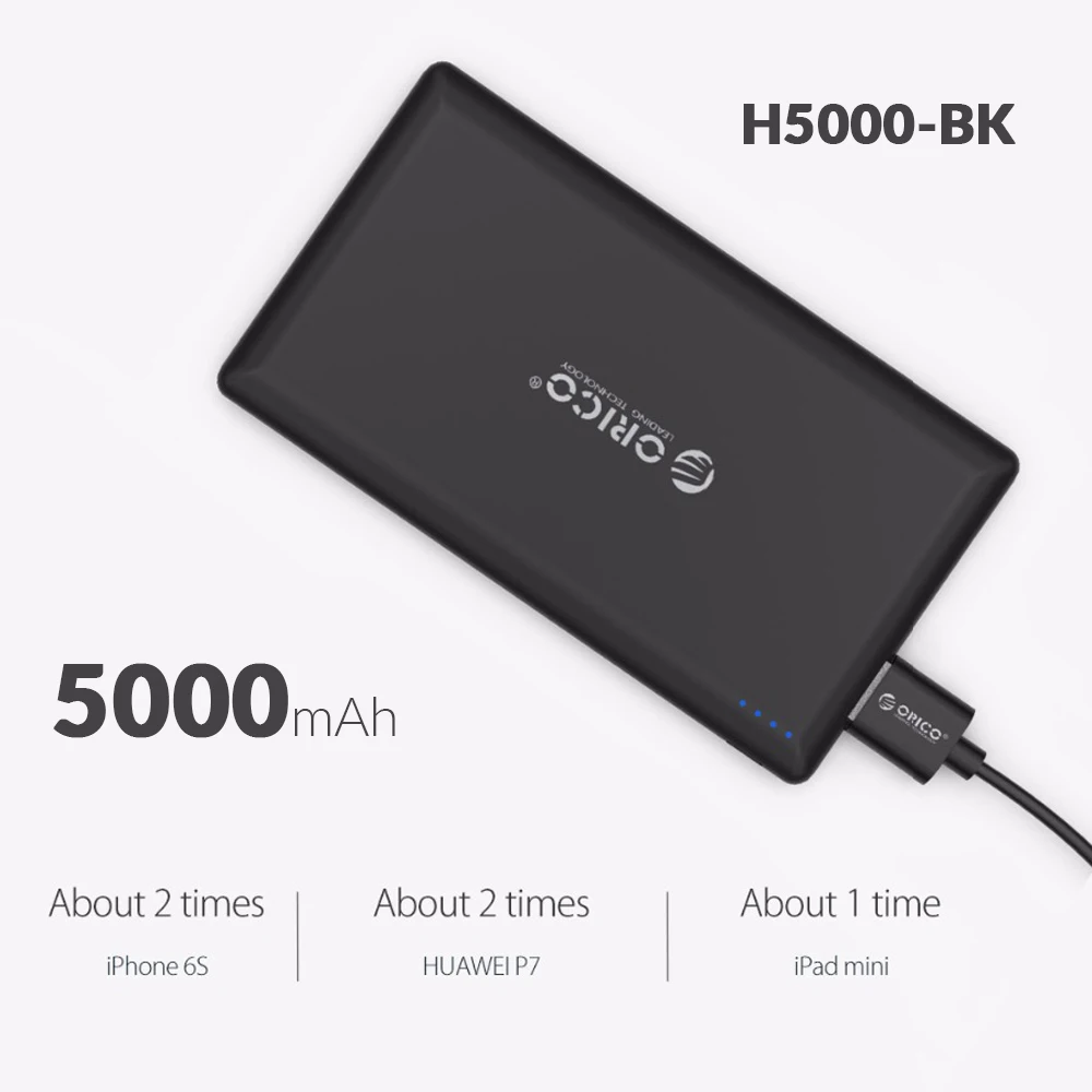 ORICO 8000 мАч тонкий внешний аккумулятор тонкое внешнее зарядное usb-устройство для аккумулятора для iphone samsung Xiaomi huawei смартфон - Цвет: H5000-BK