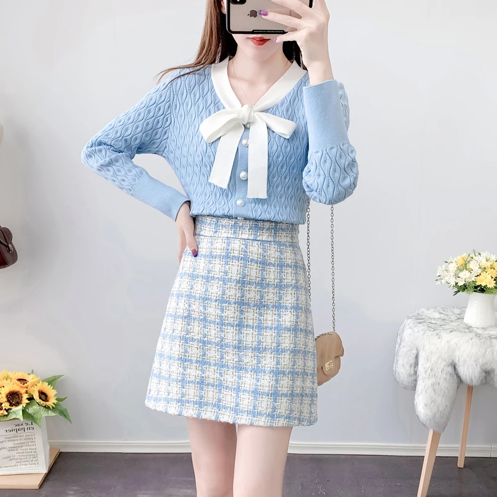 Зимние модные костюмы 2020 женский свитер с длинными рукавами и бантом милая