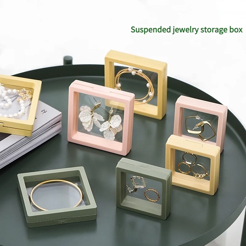 

1 Pcs 3D Floating Picture Frame Jewelry Box Portable Transparent Cosmetic Storage Box Earrings Necklace Suspension Display Stand