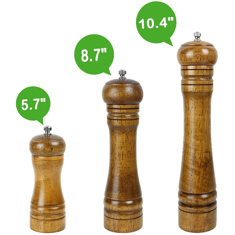

5" 8" 10" Salt and Pepper Grinder, Solid Wood Spice Pepper Mill with Strong Adjustable Ceramic Grinder Kitchen Cooking Tools