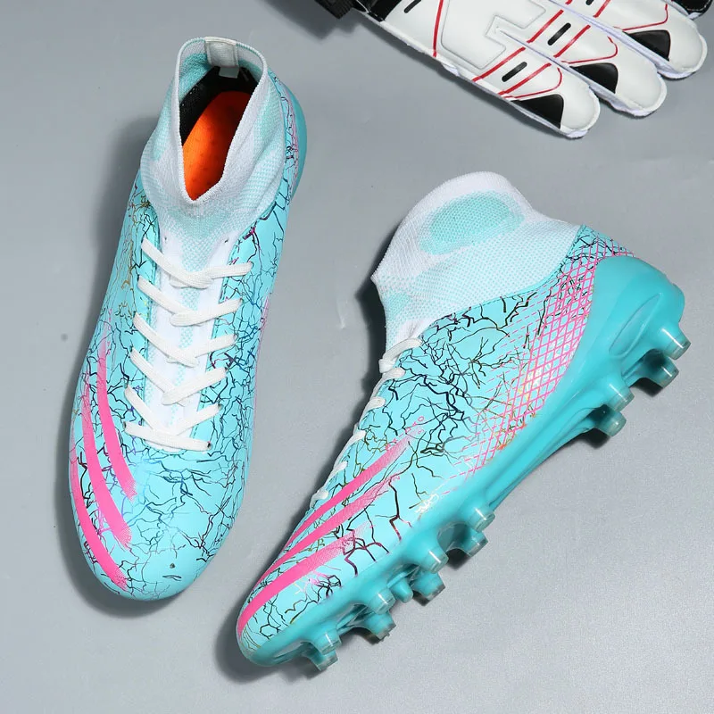 

Men's Sliver Black High Ankle AG/FG Sole Outdoor Cleats Football Boots Shoes Soccer Cleats Women Soccer Cleats Training Football