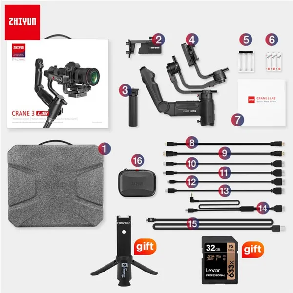 Zhiyun Crane 3 Lab 3-осевой беспроводной ручной стабилизатор ViaTouch для sony A7M3 A7R3, Canon 1DX II 6D, Nikon DSLR - Цвет: C Crane 3 standard
