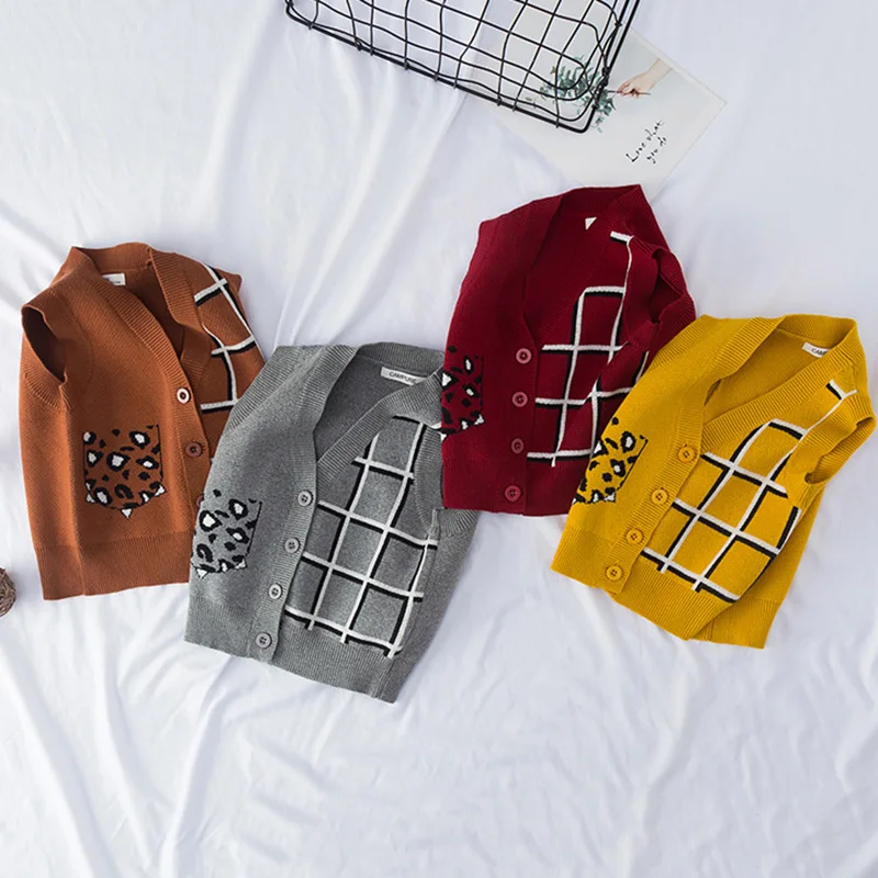 Детский вязаный жилет для мальчиков и девочек модный с V-образным вырезом в