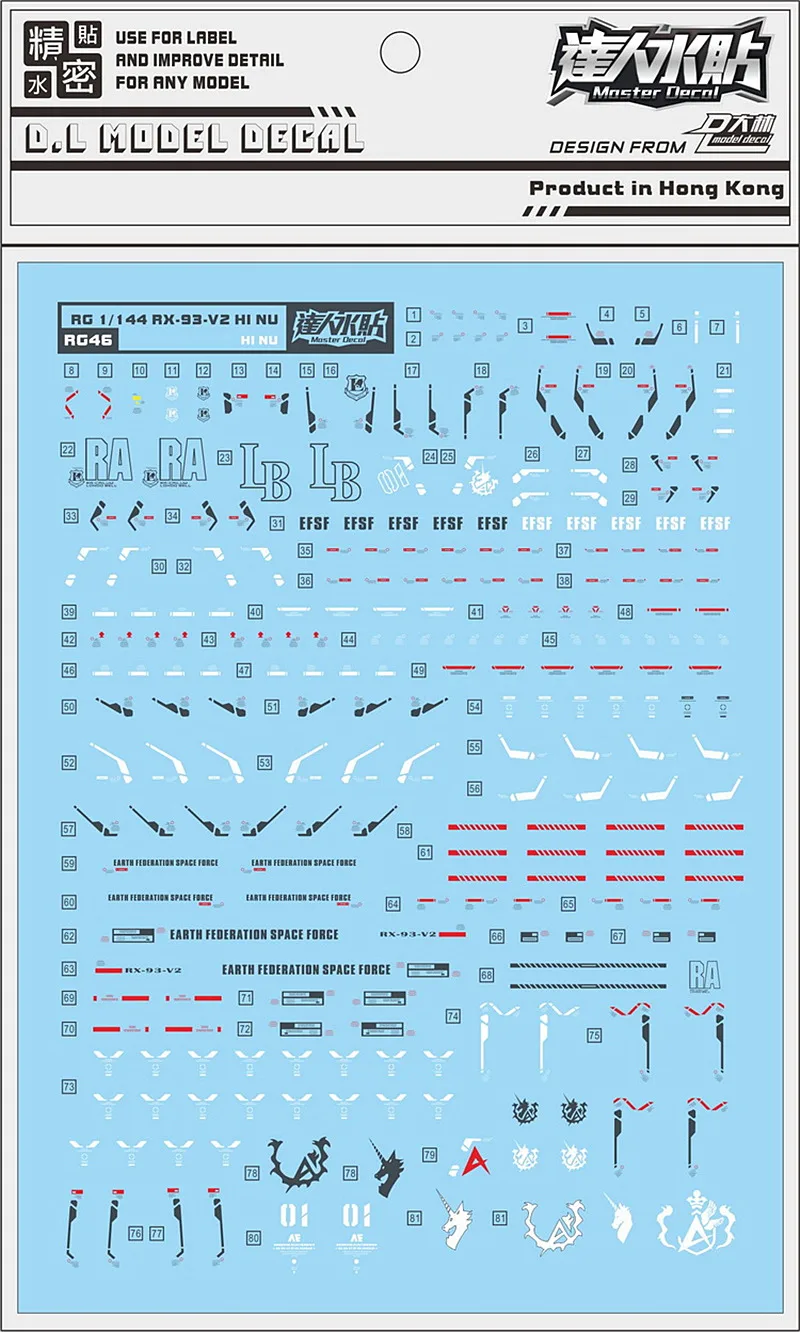 

D.L high quality Decal water paste For RG 1/144 RX-93-v2 Hi-v Nu RG46 DL216 *