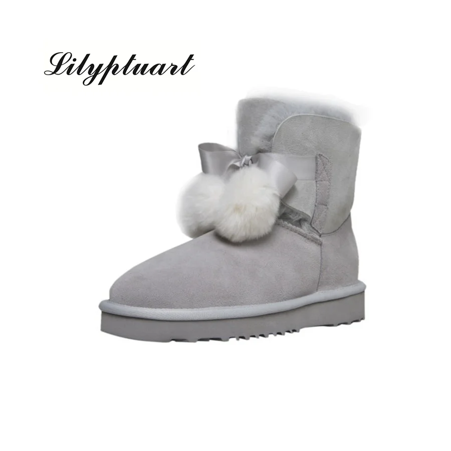2018 г. Новые зимние ботинки с овчьим мехом украшенные помпонами Классические