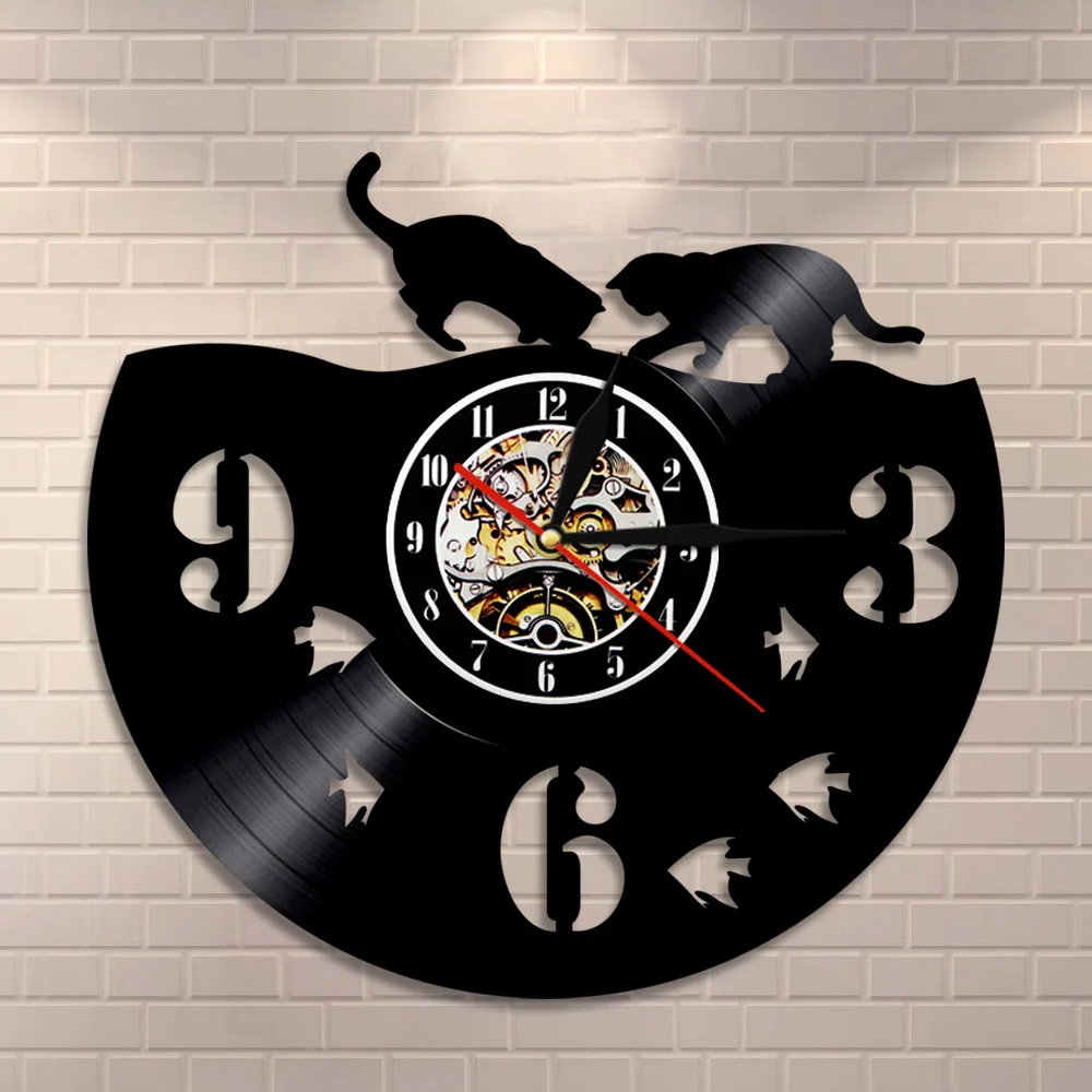 Настенные часы с изображением кошки и рыбы для детской комнаты настенные рыбалки