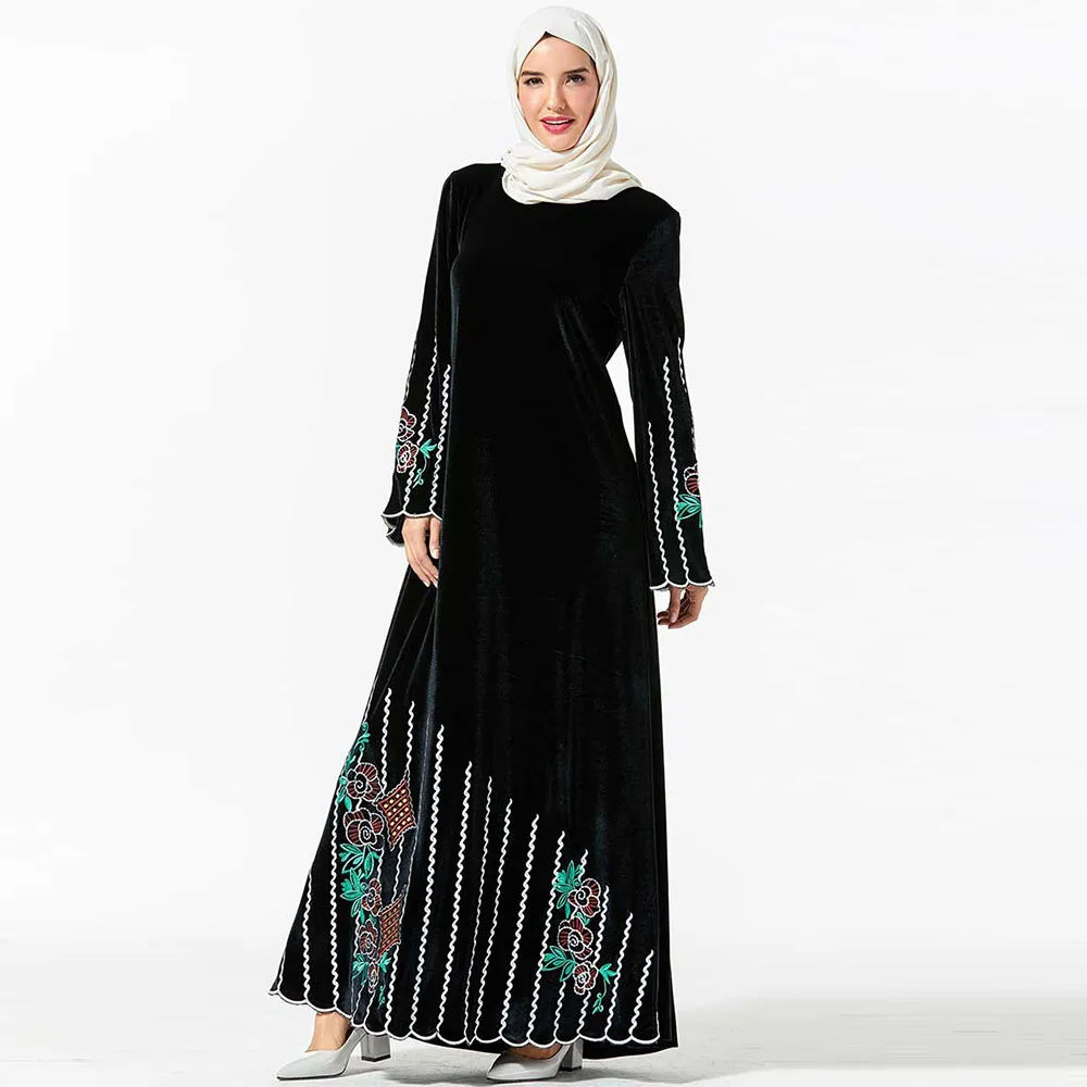 Элегантное мусульманское длинное платье с вышивкой на Среднем Востоке Золотое